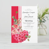 シックな水カラーバラモダンハート結婚フローラ 招待状 (スタンド正面)