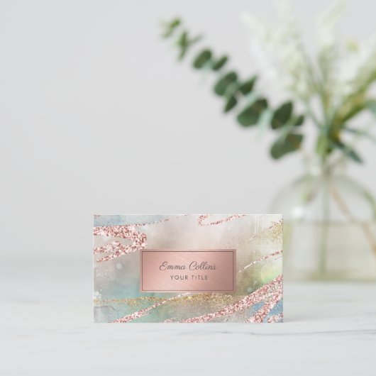 シックな水カラーフェイクバラゴールドフォイル 名刺 (スタンド正面)