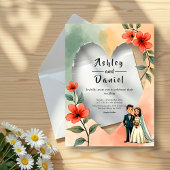 シックな水カラーフローラほこりっぽい新婦結婚郎 アクリル招待状