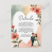 シックな水カラーフローラほこりっぽい新婦結婚郎 エンクロージャーカード (正面)