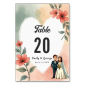 シックな水カラーフローラほこりっぽい新婦結婚郎 テーブルナンバー (正面)