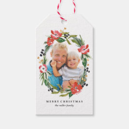 シックな水カラーフローラオーバルフォトホリデーギフトラベル ギフトタグ