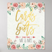 シックな水カラーフローラカード&ギフト結婚ズサイン ポスター (正面)