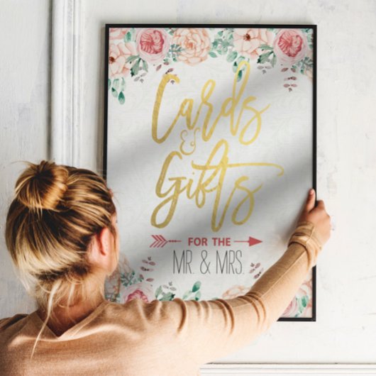 シックな水カラーフローラカード&ギフト結婚ズサイン ポスター