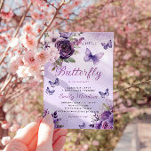 シックな水カラーフローラガールバタフライベビーシャワー 招待状