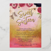 シックな水カラーフローラスイート16フォイル招待状 箔招待状 (正面)