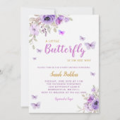 シックな水カラーフローラバタフライガールベビーシャワー 招待状 (正面)