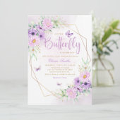 シックな水カラーフローラバタフライガールベビーシャワー 招待状 (スタンド正面)