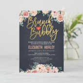 シックな水カラーフローラブランチバブリーブライダルシャワー 招待状 (スタンド正面)