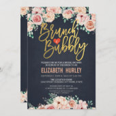 シックな水カラーフローラブランチバブリーブライダルシャワー 招待状 (正面/裏面)