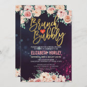 シックな水カラーフローラブランチバブリーブライダルシャワー 招待状 (正面/裏面)