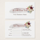 シックな水カラーフローラブルゴーニュのギフト証明書 (正面&裏面)