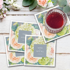 シックな水カラー花模様ダスティブルー スタンダードカクテルナプキン