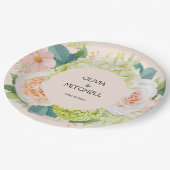 シックな水カラー花模様赤面ピンク結婚ズ ペーパープレート (アングル)