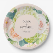 シックな水カラー花模様赤面ピンク結婚ズ ペーパープレート (正面)