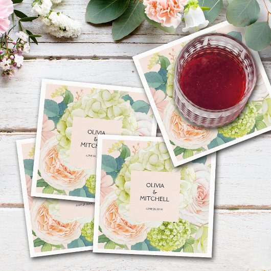 シックな水カラー花模様赤面ピンク スタンダードカクテルナプキン