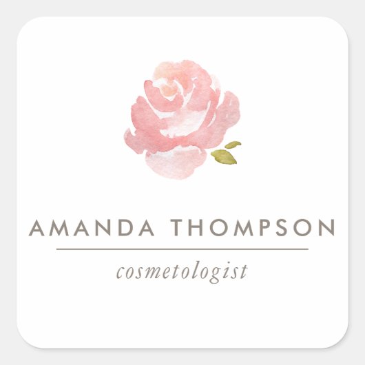 シックな水カラー赤面ピンクローズ スクエアシール (正面)