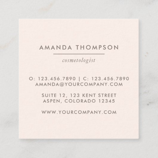 シックな水カラー赤面ピンクローズ スクエア名刺 (裏面)