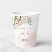 シックな水カラー赤面花金ゴールド16th誕生日 紙コップ (正面)