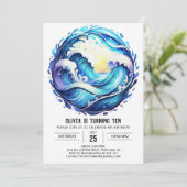 シックな水中ウェーブズ子供の誕生日 招待状 (スタンド正面)
