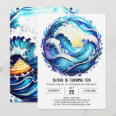 シックな水中ウェーブズ子供の誕生日 招待状 (正面/裏面)