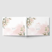 シックな水彩ほこりっぽいピンクのフローラ金ゴールドセージ緑 ゲストブック (全面)