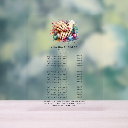 シックな水彩ネイルサロン価格とサービス アクリルサイン (ニュートラル)