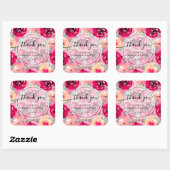 シックな水彩ピンクの花ありがとう スクエアシール (シート)