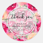 シックな水彩ピンクの花ありがとう ラウンドシール (正面)