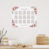 シックな水彩ピーチピンク牡丹シーティングチャート ポスター (キッチン)