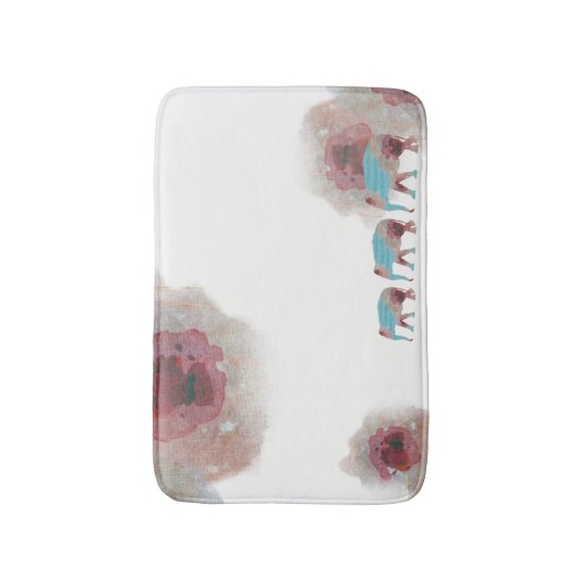 シックな水彩フローラとゾウ風呂マット バスマット (正面縦)