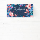 シックな水彩フローラ30th誕生日ネイビーブルー 横断幕 (インサイチュ)