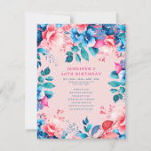 シックな水彩フローラ40thバースデープログラム赤面 招待状 (正面)