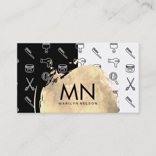 シックな水彩ブラシ付きスタイリストツールパターン 名刺 (正面)
