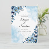 シックな水彩ブルーフラワーデイト結婚ーズ 招待状 (スタンド正面)