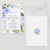 シックな水彩ブルーフローラフレーム結婚の詳細 エンクロージャーカード (正面/裏面)
