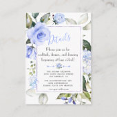 シックな水彩ブルーフローラフレーム結婚の詳細 エンクロージャーカード (正面)