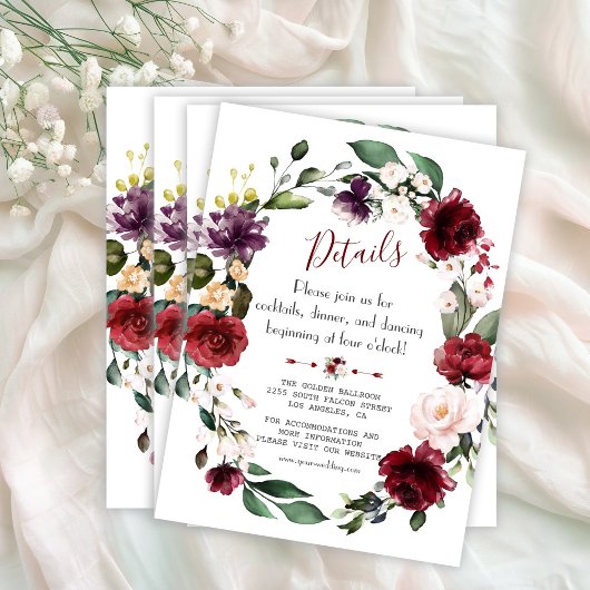 シックな水彩ブルーフローラフレーム結婚の詳細 エンクロージャーカード