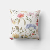 シックな水彩ワイルドフラワー&葉パターン クッション (正面)