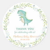シックな水彩可愛い恐竜の男の子の赤ちゃんシャワー ラウンドシール (正面)