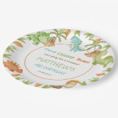 シックな水彩可愛い恐竜の誕生日パーティー ペーパープレート (アングル)