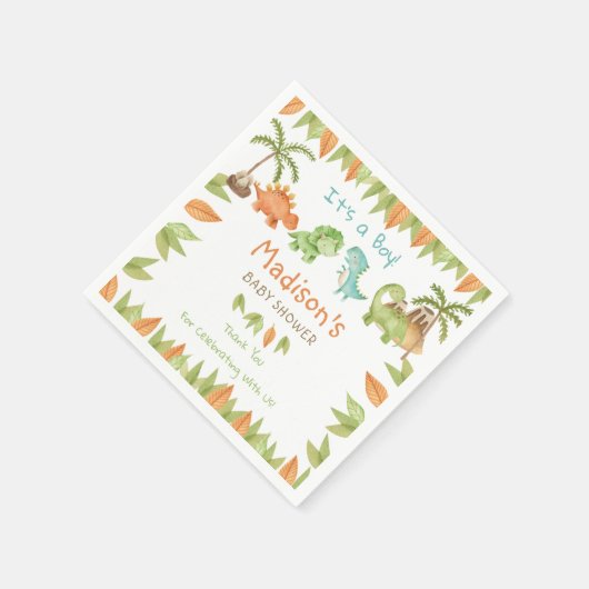 シックな水彩可愛い恐竜の赤ちゃんシャワー誕生日 スタンダードカクテルナプキン (角)