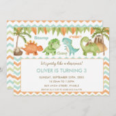 シックな水彩可愛い恐竜ボーイガール誕生日 招待状 (正面/裏面)