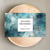 シックな水彩大理石ブルー金ゴールドブラックタイポグラフィ 名刺