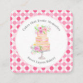 シックな水彩層ケーキとバラベーカリー スクエア名刺 (正面)