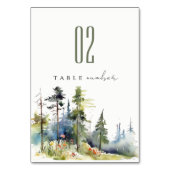 シックな水彩松林の風景結婚の テーブルナンバー (裏面)