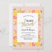 シックな水彩柑橘系フレームベビーシャワー 招待状 (正面)