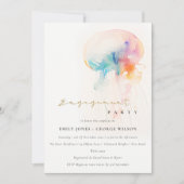 シックな水彩水中クラゲ婚約 招待状 (正面)