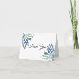 シックな水彩熱帯ブルーグリーンの葉 サンキューカード