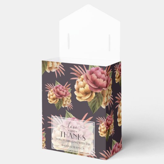 シックな水彩牡丹フローラオンパープルブラウン フェイバーボックス (オープン)